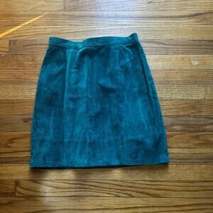 Vintage Dark Turquoise Cow Split Leather Skirt – Size 10